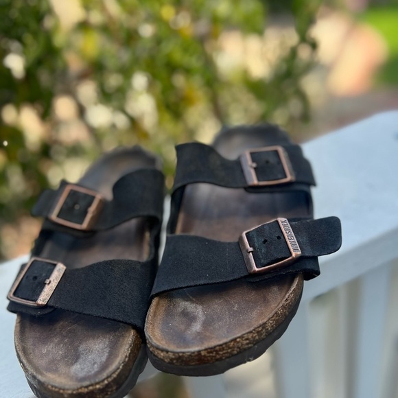 Birkenstock Black Sandals with Adjustable Straps Buckle (read listing) Suede - Picture 3 of 12